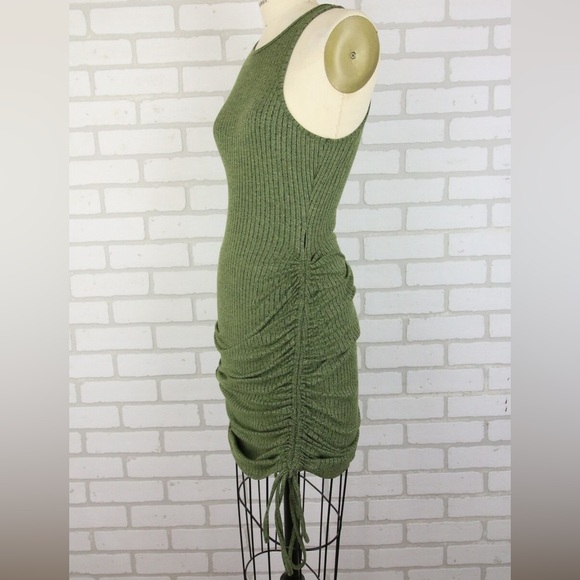 Elegant Olive Green Ruched Midi Dress - Picture 1 of 2